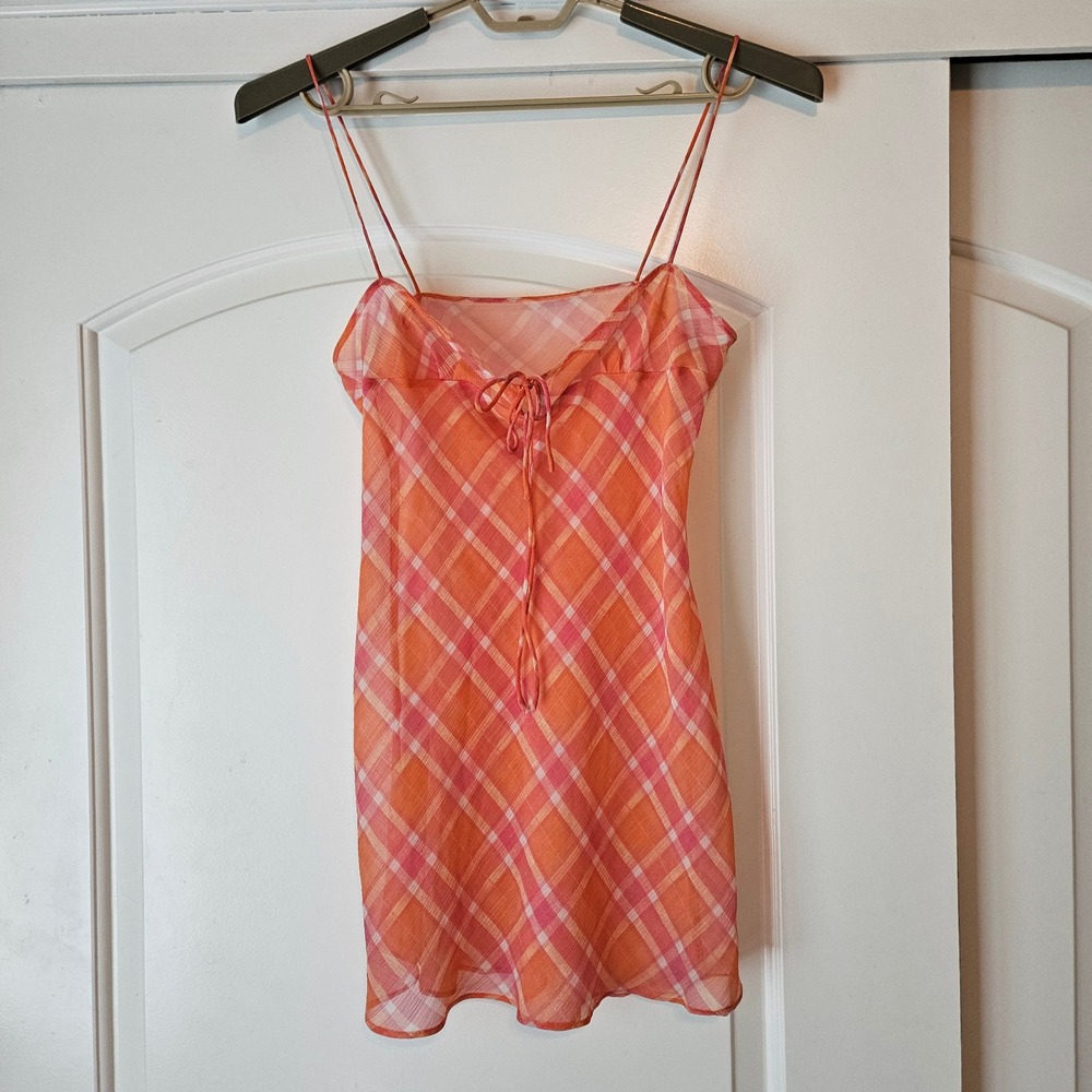 Y2K Babydoll Plaid Sheer Mini Slip Dress Sheer Small Bratz Feminine Festival